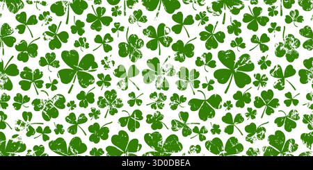 Shamrock or clover leaves flat design green backdrop pattern vector ...
