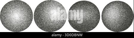 Noise pointillism round element set. Dotwork gradient pattern circles collection. Black shapes of dots stipple texture. Diffuse effect callouts. Ink p Stock Vector