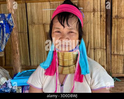 Kayan (ethnic minority) woman also called longneck wearing gold rings ...