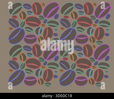 Here is a coffee bean themed illustration that is colorful and of a modern design. This is a 3-d illustration. Stock Vector