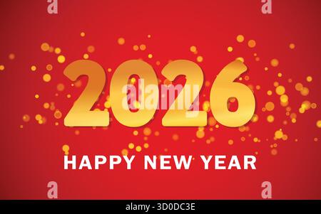 Merry Christmas or happy new year design. 2026 holiday decoration on color background. Greeting vector card, banner, celebration concept with metallic Stock Vector
