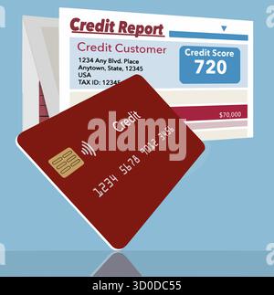 This is a generic, mock, credit report. This is an illustration. Stock Vector