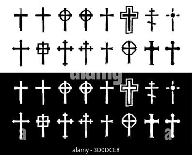 Christian crosses collection showing religious symbols set Stock Vector
