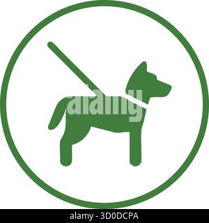 A green circular sign shows a dog on a leash indicating pet control required on the path Stock Vector