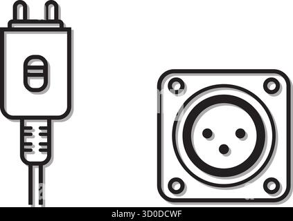 Two technical symbols show a USB cable tip and a circular three pin audio panel socket in outline Stock Vector
