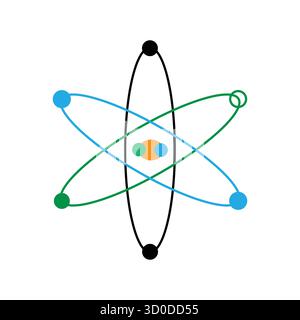 Multicolor Atomic Model Icon: Science, Chemistry, and Physics Symbol Stock Vector