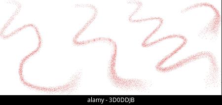 Red peppers grounded noisy gradation fly stroke shapes set. Grainy texture paprika splash wavy long elements. Red masala dotwork forms. Vector gritty Stock Vector