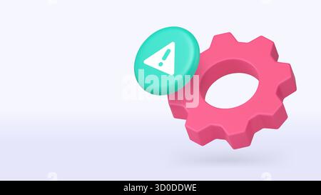Warning settings information message alert 3d icon banner copy space vector illustration. Hazard maintenance repairing technical support system config Stock Vector