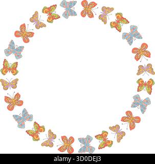 Groovy Retro Butterfly Circle Border Pattern Stock Vector