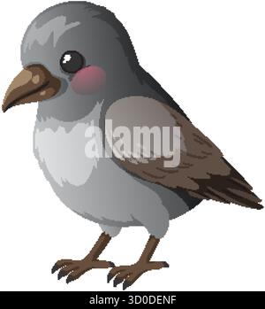 Gray cartoon crow illustration with large eyes, soft shading, and simple, clean vector style Stock Vector