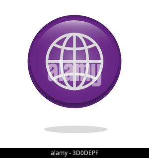 Purple globe symbol. World web network. Shiny internet icon. Vector communication emblem. Stock Vector