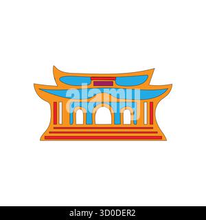 Colorful Stylized Buddhist Temple or Pagoda Illustration - Asian Architecture Graphic Design Stock Vector