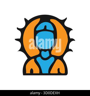 Abstract Stylized Figure with Sunburst and Raised Hands Icon - Enlightenment or Meditation Graphic Stock Vector
