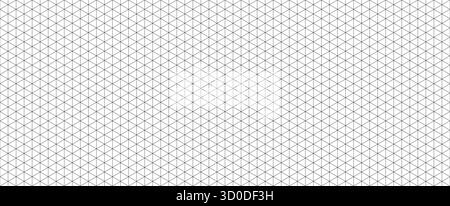Black seamless isometric grid paper. Linear triangular blueprint repeating pattern. Graph guide background for engineering, architect, technical drawing. Vector lined ruler sheet page template Stock Vector