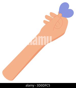 Flat Hand Holding Heart Sticker Stock Vector