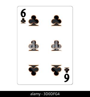 Six of clubs. Playing card with golden elements. Casino icons. Pictograms representing different suits. Vector illustration. Flat design for modern Stock Vector