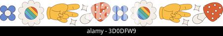 Groovy Retro Seamless Border With Flower Pattern Stock Vector