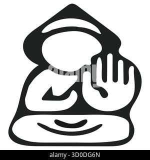 Meditating Buddha in Lotus Flower: Line Art Icon for Vesak/Buddha Purnima Stock Vector