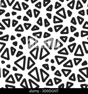 Geometric background featuring medium-sized, rounded, outlined triangles in a black and white, monochrome style. Stock Vector
