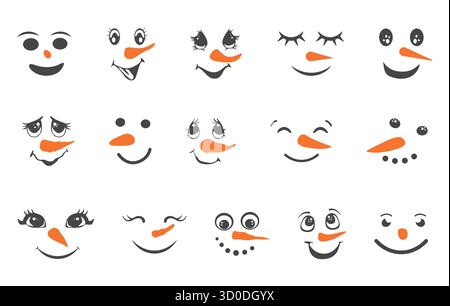 Snowman face svg, Snowman face silhouette, Snowman svg, Christmas snowman svg, Snowman face vector set. Stock Vector