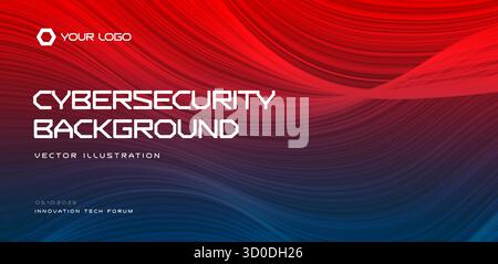 Cyber Big Data flow with red-blue tech waves, neural network vibe. For SOC reports, IT compliance decks, website, conference banner. Cybersecurity Stock Vector