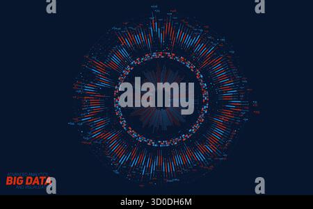 Vector abstract colorful round big data information visualization. Social network, financial analysis of complex databases. Visual information Stock Vector