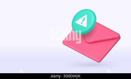 Important message warning post letter envelope 3d icon banner copy space vector illustration. Safety correspondence communication urgent awareness con Stock Vector