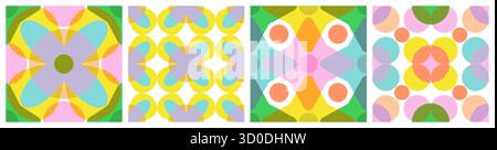 Risograph seamless patterns set with abstract contemporary shapes. Abstract bauhaus design with Riso print effect in vibrant colours. Minimalistic Scandinavian nursery print. Stock Vector