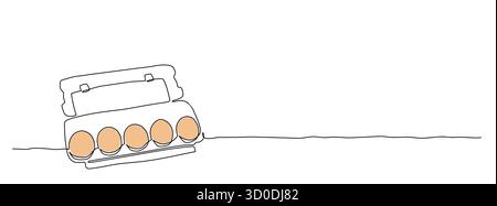 Brown Eggs in Carton, One Line Minimal Drawing Stock Vector
