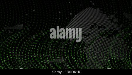 Showing stylized dot-matrix globe swirling in cyberspace, with green binary code, copy space Stock Photo
