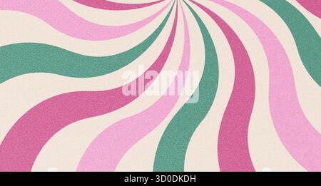 Purple and green groovy twisted starburst background. Retro spiral sun rays abstract illustration. Vector carnival stripes vintage backdrop. Sunburst Stock Vector