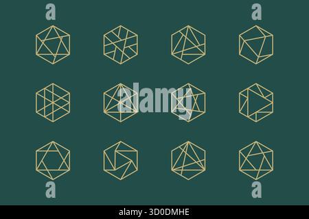Geometric Line Hexagon Logo Element Design Set Stock Vector