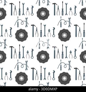 Bicycle repair tools and wheels seamless pattern for mechanics or cycling enthusiasts background vector Stock Vector