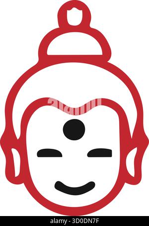 Minimalist Buddha Head Icon with ustad "2025" and Third Eye - Simple Outline Graphic Design Stock Vector