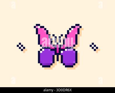 Pixel Y2K user interface elements. A colorful, pretty butterfly. Stock Vector