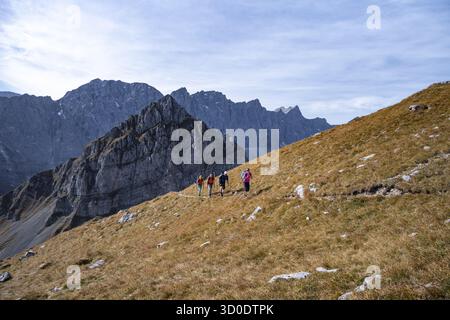 Hiking on hiking trail, hiking to Gamsjoch, eastern Karwendel, Tyrol, Austria Stock Photo
