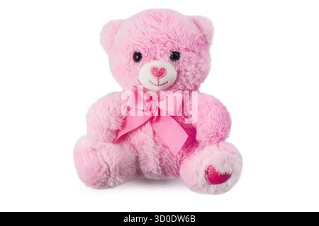 Pink teddy bear plush toy for kids isolated on white background Stock Photo