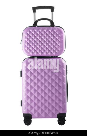 Modern Purple Travel Suitcase with Textured Design, isolated  on White Background Stock Photo