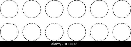 Circle line dash. Round outline border. Ring frames with a dotted pattern. Stock Vector