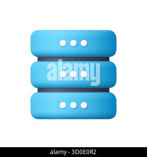 Blue server rack with three stacked units. Data memory and data center. Data storage, cloud computing and web hosting concept. 3d vector icon. Cartoon Stock Vector
