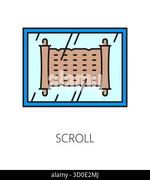 Museum art gallery and exhibition color line icon of ancient scroll, vector pictogram. Museum exhibit of Ancient Egypt papyrus or historical manuscript parchment for antique archeology gallery icon Stock Vector