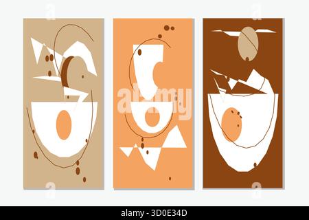 Transform your space with this captivating set of three modern abstract poster and wall art prints. Showcasing a harmonious blend of geometric and org Stock Vector