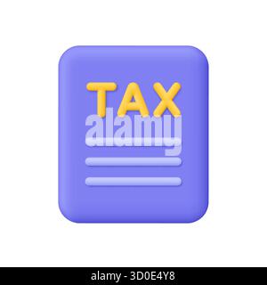 Purple tax document with text lines. Finance, accounting, tax return, payment and business concept. 3d vector icon. Cartoon minimal style. Stock Vector