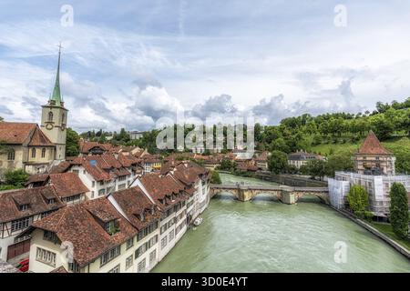 The view of Swiss Bern old city taken from Nydeggbrucke. Bern, Switzerland Stock Photo