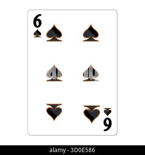 Six of spades. Playing card with golden elements. Casino icons. Pictograms representing different suits. Vector illustration. Flat design for modern Stock Vector