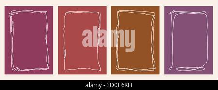 Minimal Hand-Drawn Scribble Frames on Solid Backgrounds Stock Vector