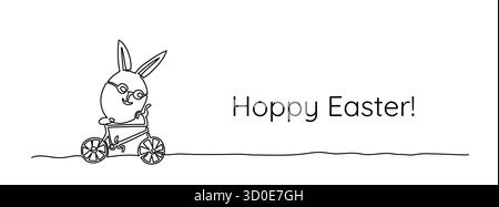 Easter Bunny on Bicycle, One Line Minimal Art Stock Vector