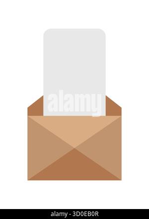 Brown envelope with white letter inside on white background Perfect for mail communication or business correspondence Stock Vector