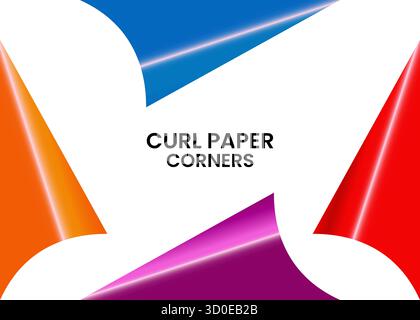 Curl paper corners with gradient colors on white background Perfect for design presentations or digital documents Vibrant hues smooth curves Stock Vector