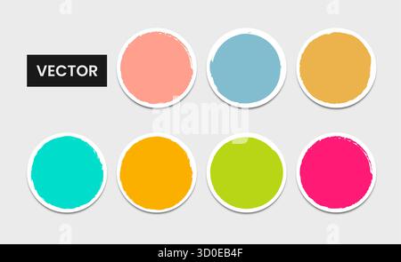 Colorful round label sticker set vector with paint texture perfect for modern design branding badges and creative decoration isolated on white Stock Vector